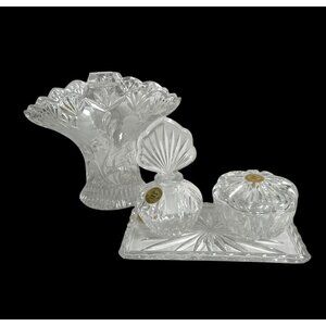 Princess House Crystal 6 piece Vanity Set & Vase Made In Germany Vintage Design